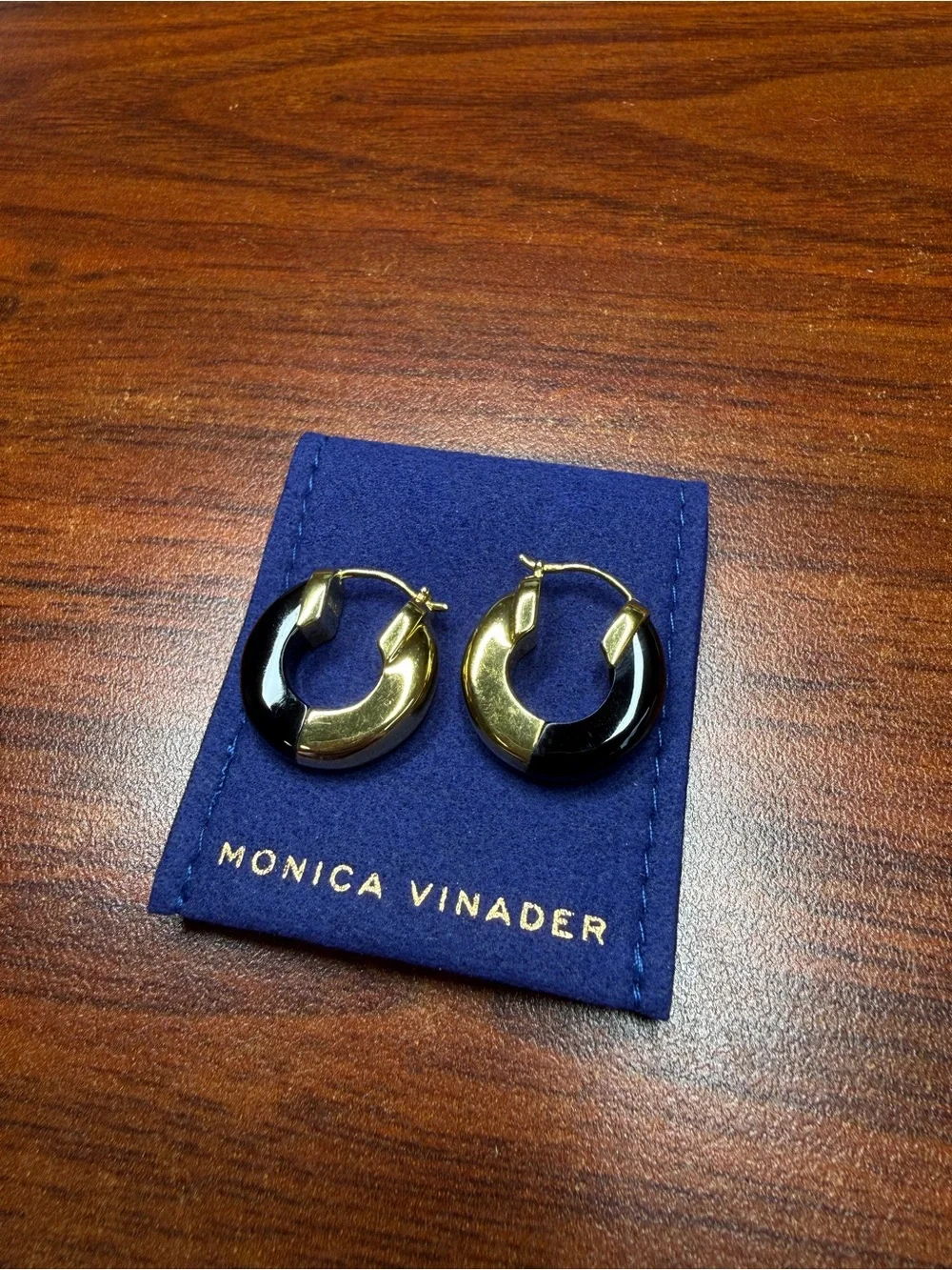 Monica Vinader Kate Young Half Gemstone Small Hoop Earrings Minimalist Gift - Picture 5 of 8